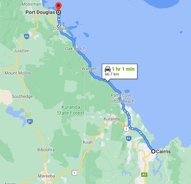 Cairns to Port Douglas Travel Time
